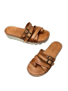 Bed Stu Holland Tan Leather Slip On Strappy  Sandals Women’s size 7